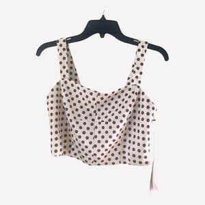 NY & CO Eva Mendes Collection Crop Top Cream/Brown Polka Dots  Sz XS
